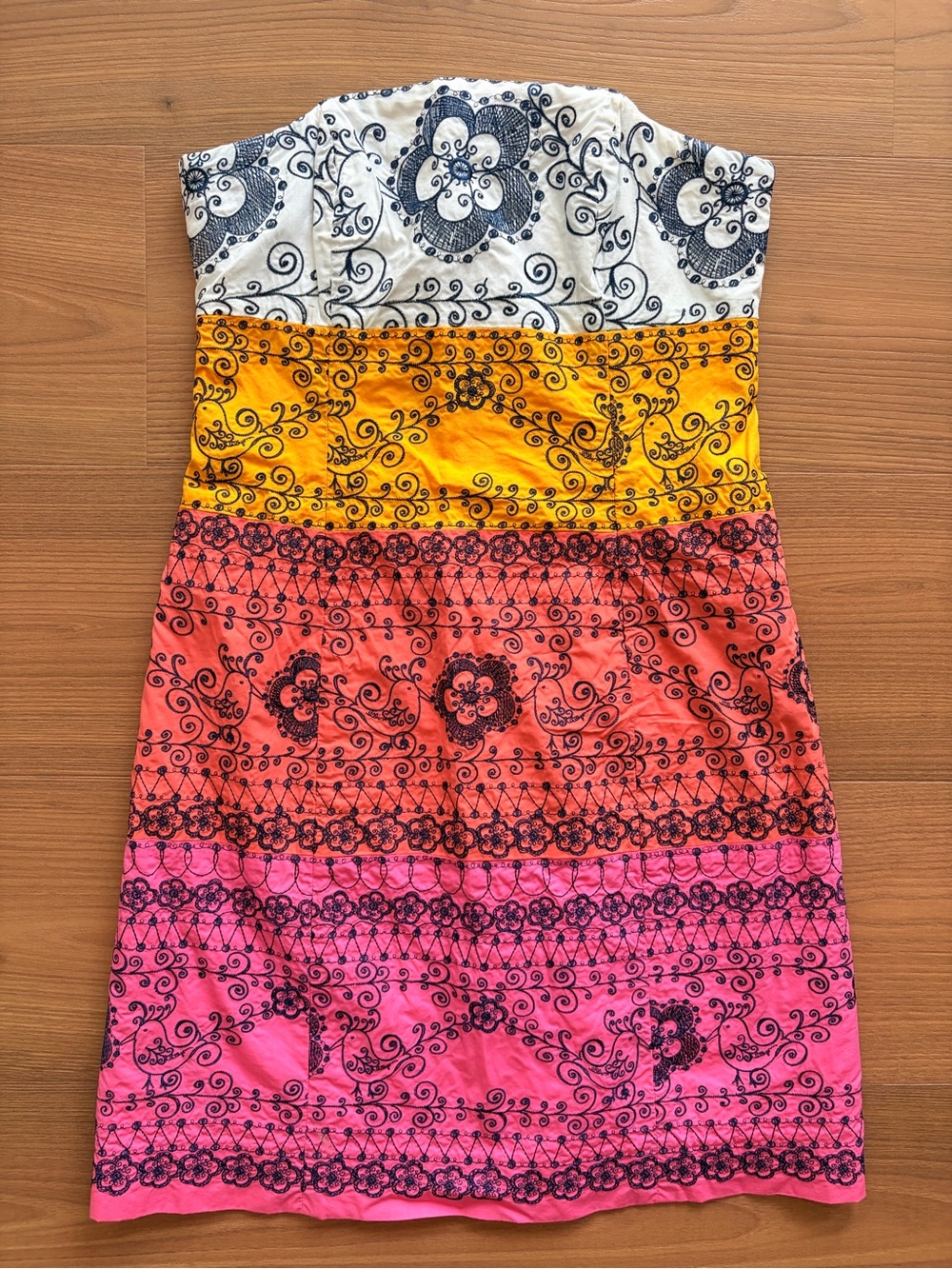 Lilly Pulitzer Bowen strapless embroidered dress in the "Bird Is The Word"